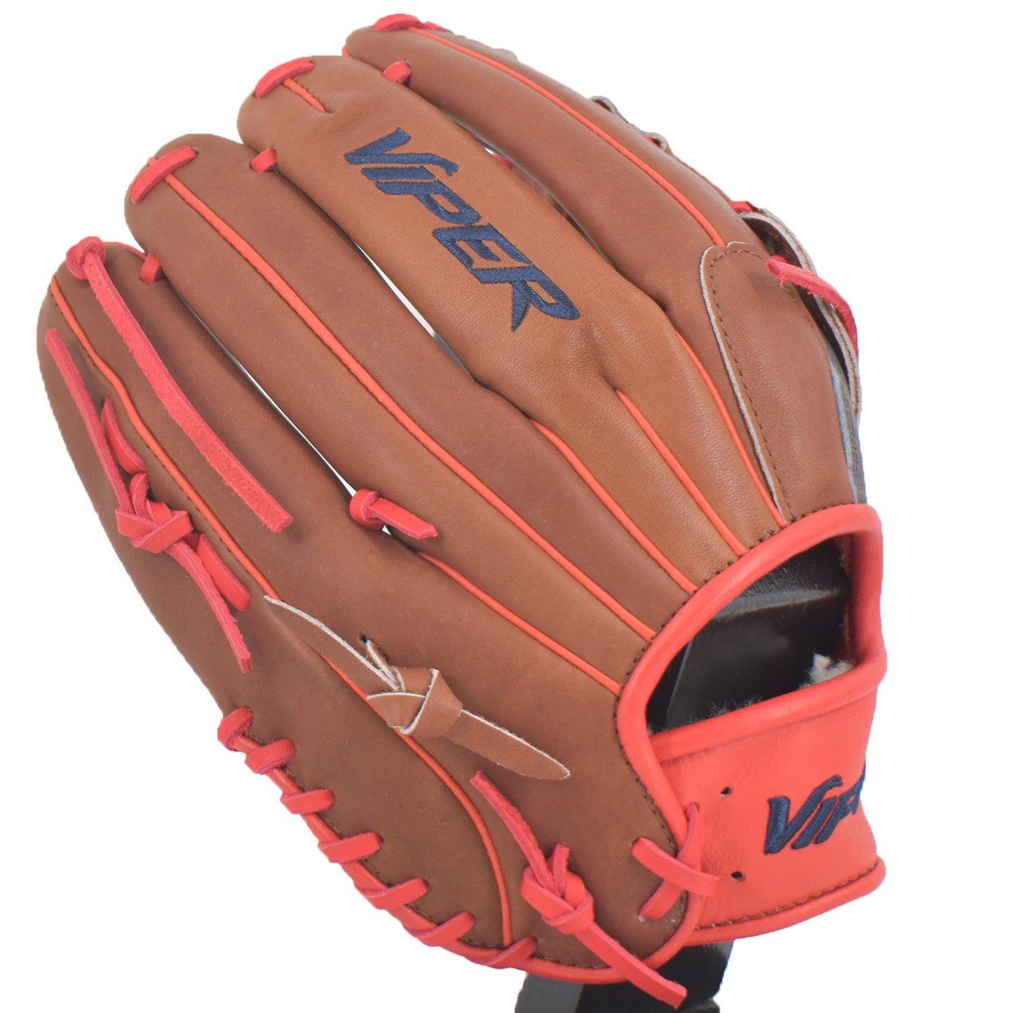 Viper Japanese Kip Leather Slowpitch Softball Fielding Glove Carmel/Navy/Red