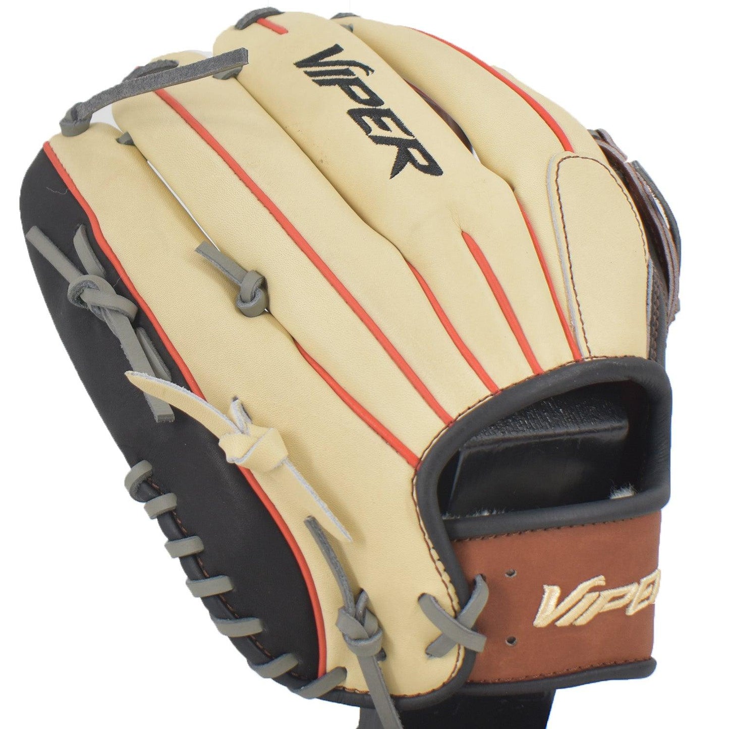 Viper Japanese Kip Leather Slowpitch Softball Fielding Glove Carmel Black Tan