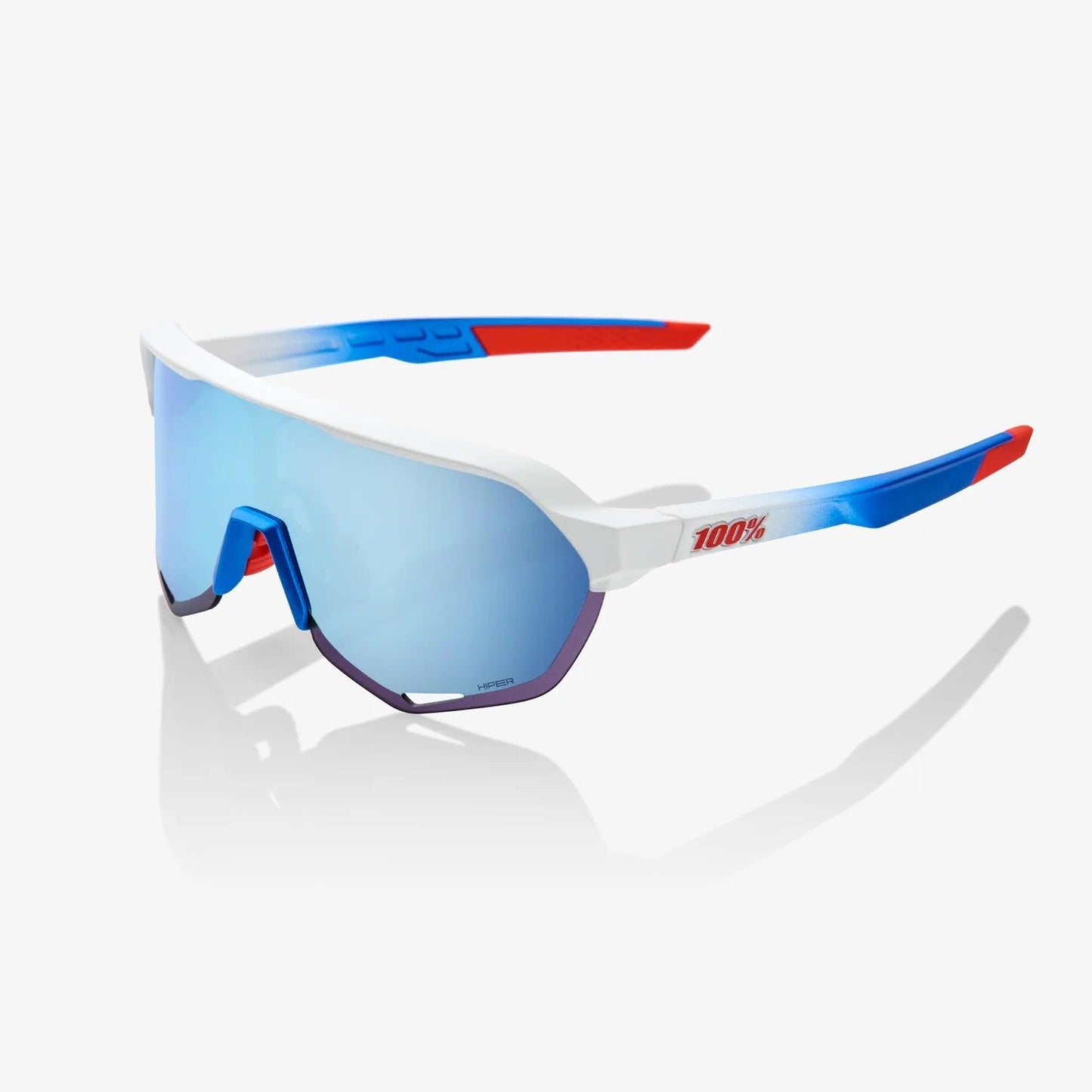 100 Percent Sunglasses - S2 - TotalEnergies Team Matte White / Metallic Blue - HiPER Blue Multilayer Mirror Lens