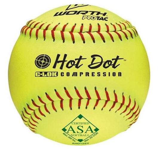 Worth 12 ASA Hot Dot 52/300 Slowpitch Softballs AHD12SY