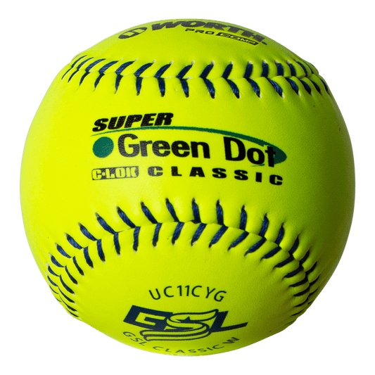 Worth Super Green Dot Class W Composite 44/400 GSL 11 Slowpitch Softballs - UC11CYG
