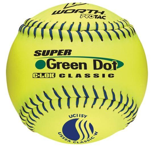 Worth 11 USSSA Super Green Dot Classic W 44/400 Slowpitch Softballs UC11SY