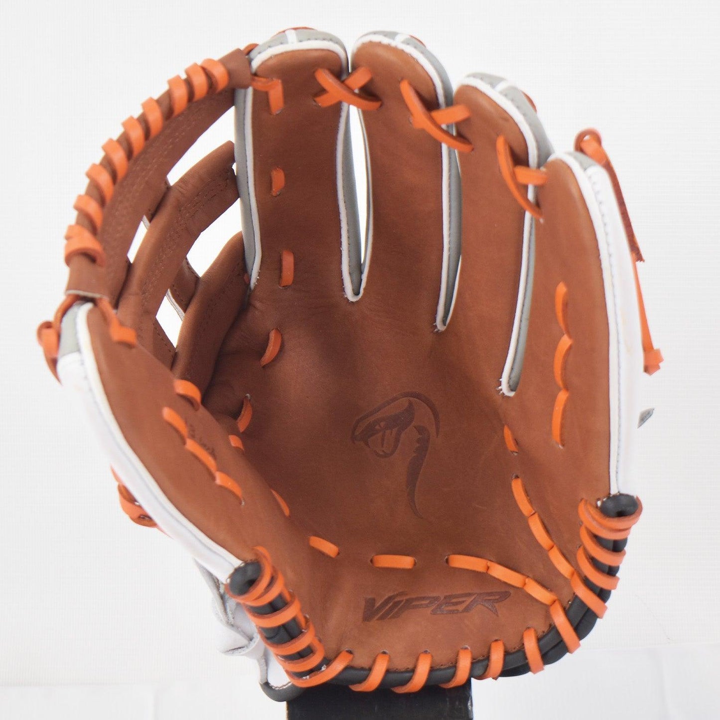 Viper Japanese Kip Leather Slowpitch Softball Fielding Glove  Carmel/Grey/White/Orange
