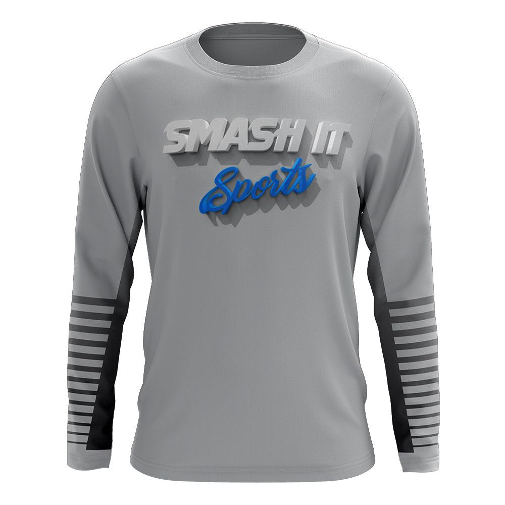 Smash It Sports Long Sleeve Shirt (Charcoal/Blue Gradient Lines)
