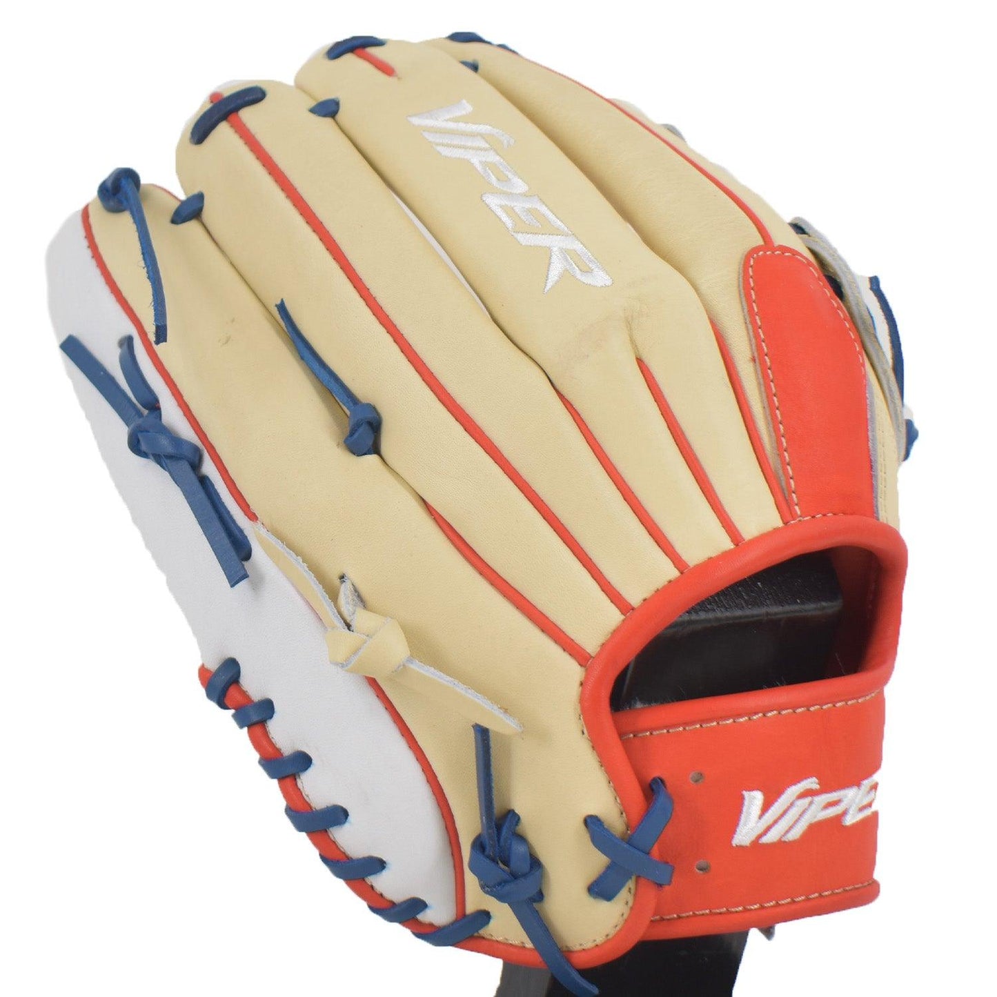 Viper Japanese Kip Leather Slowpitch Softball Fielding Glove  Tan Red Blue White