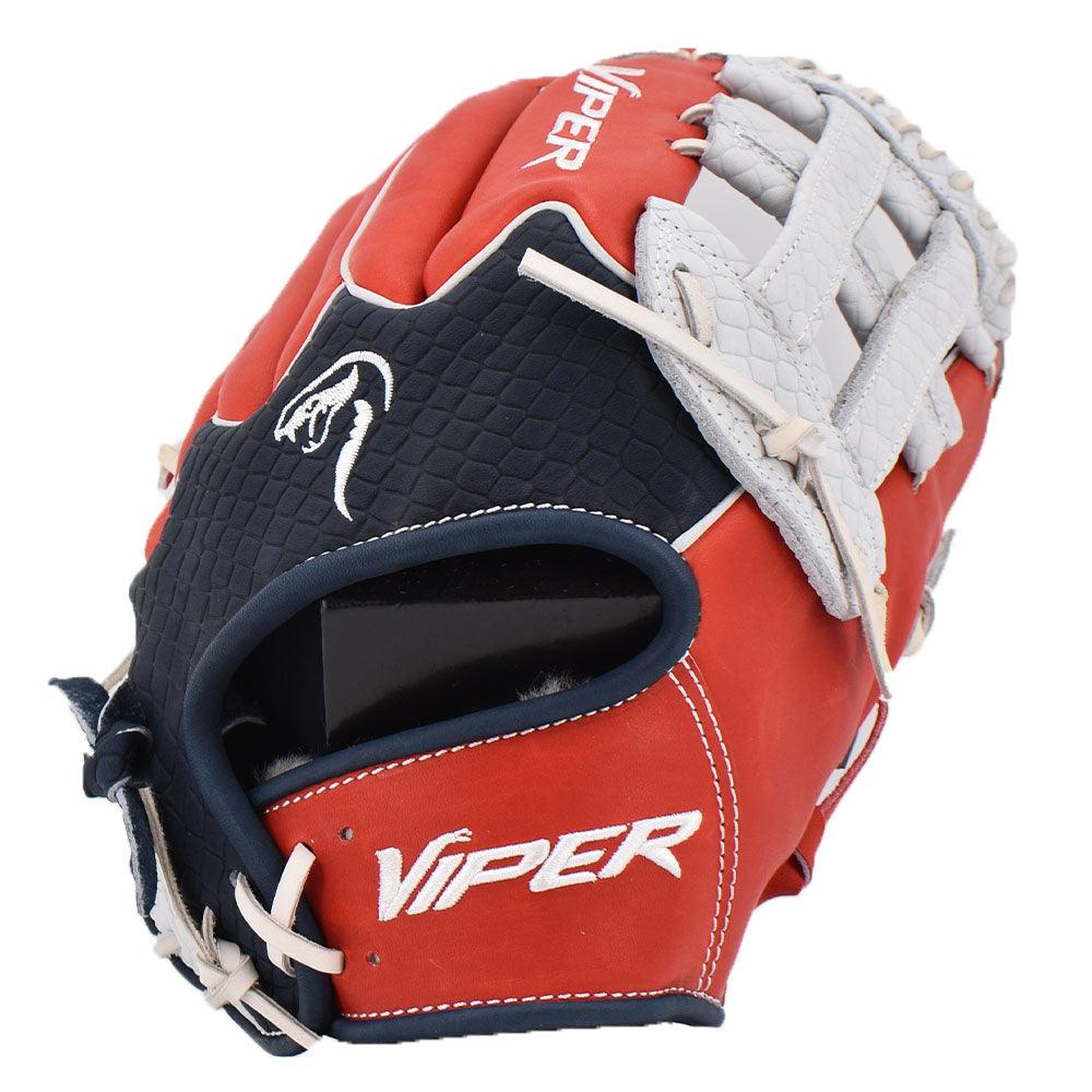 Viper Japanese Kip Leather Slowpitch Softball Fielding Glove Viper-Tip Edition White/Red/White/Navy